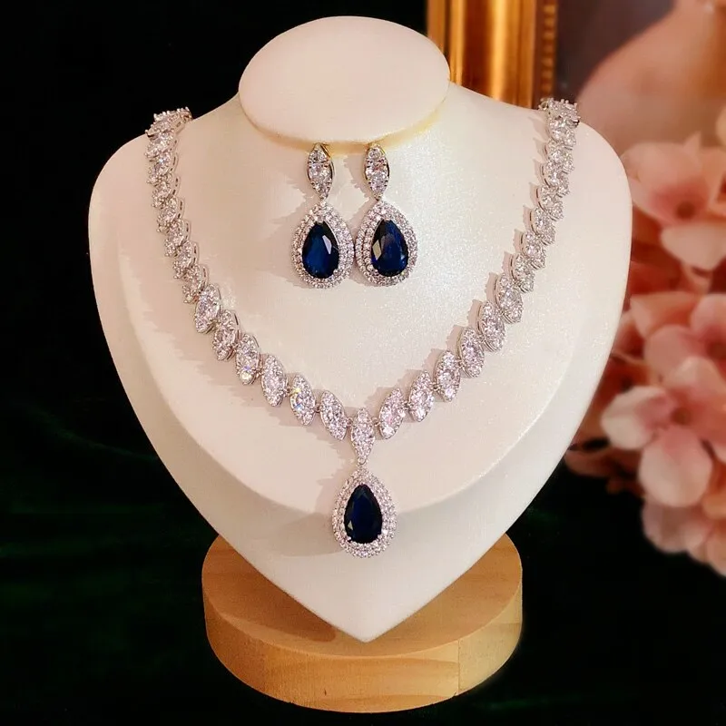 CC Wedding Cubic Zirconia Luxury Elegant Women's Necklace and Earrings Jewelry Set