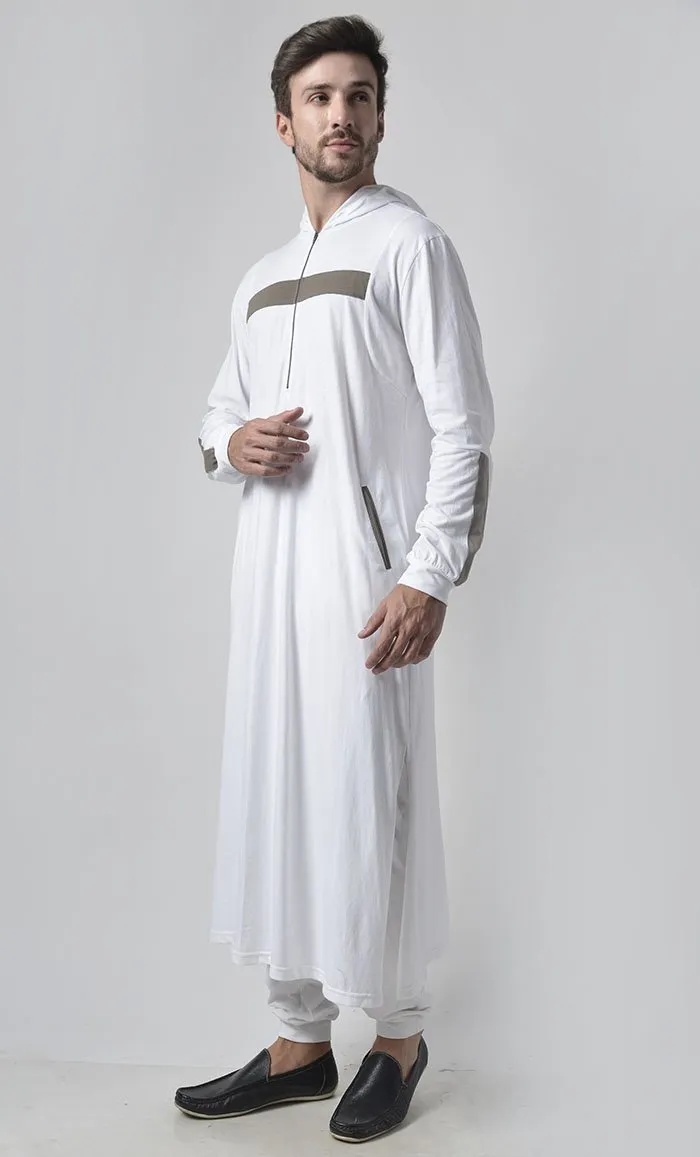 Color Stripe Casual Everyday Jersey Set for Men (White)