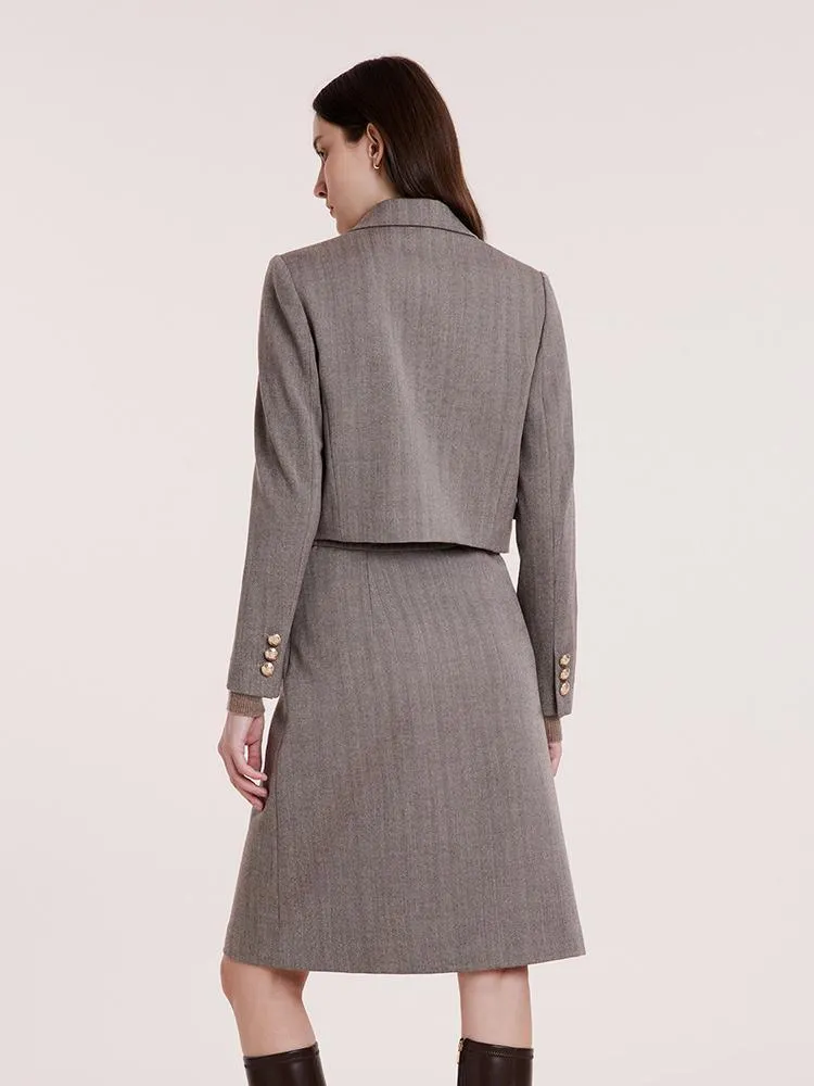 Crop Blazer And Half Skirt Two-Piece Suit