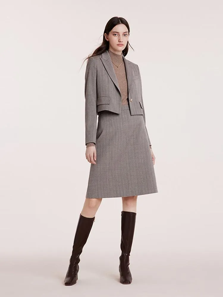 Crop Blazer And Half Skirt Two-Piece Suit