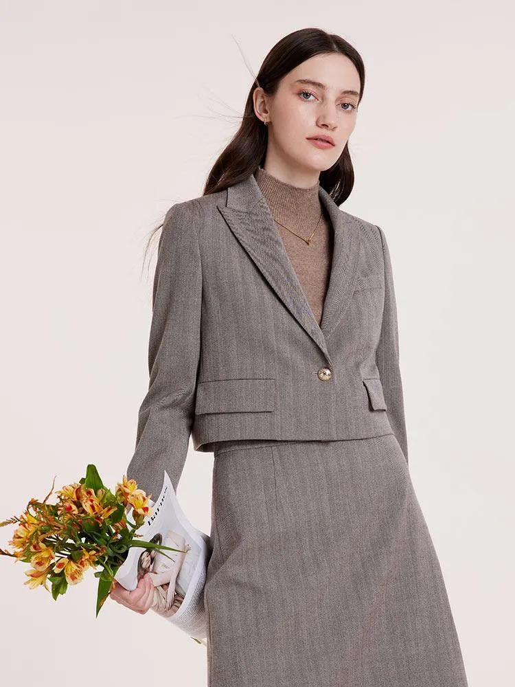Crop Blazer And Half Skirt Two-Piece Suit