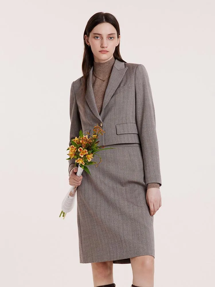 Crop Blazer And Half Skirt Two-Piece Suit