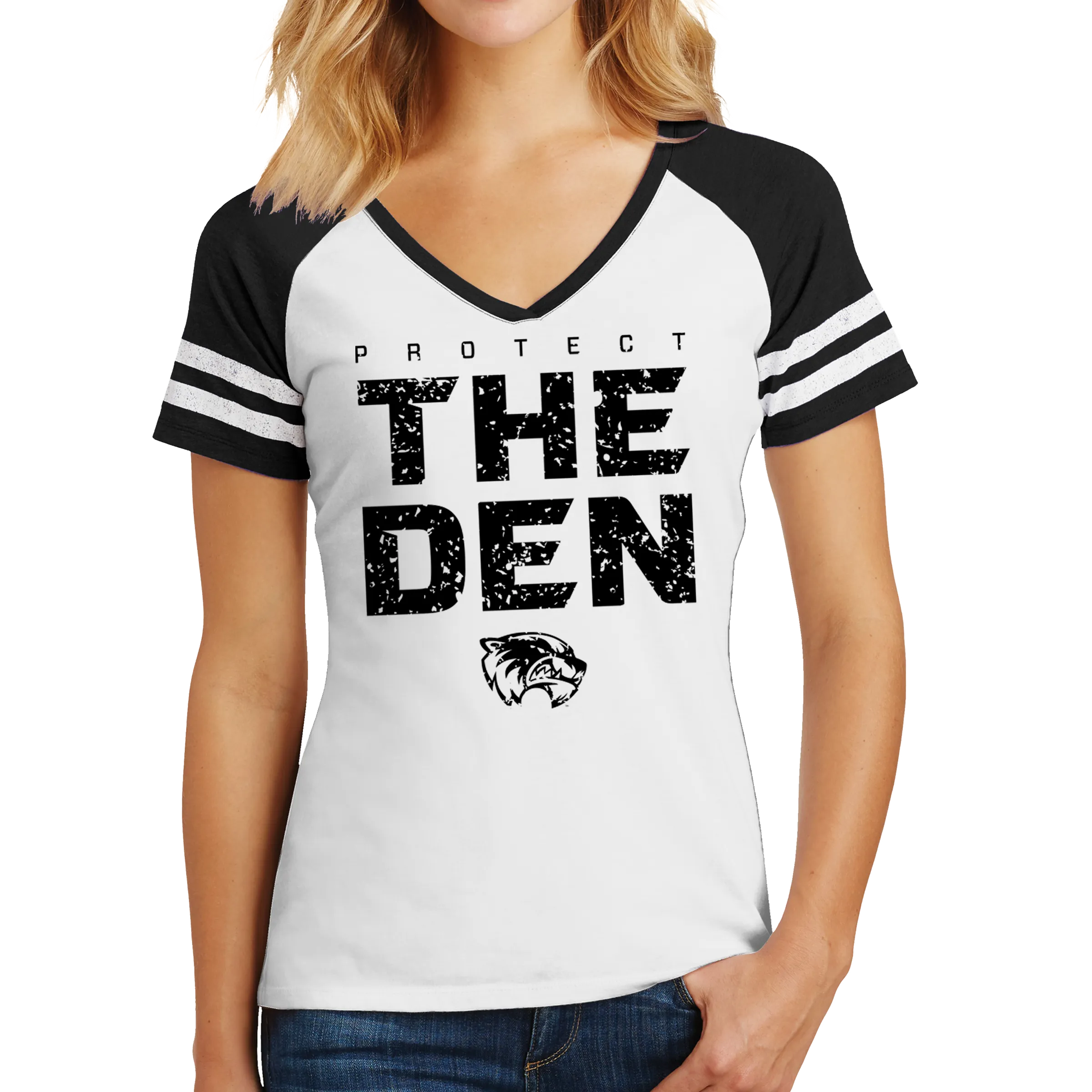 District Women’s Game V-Neck Tee- Protect The Den