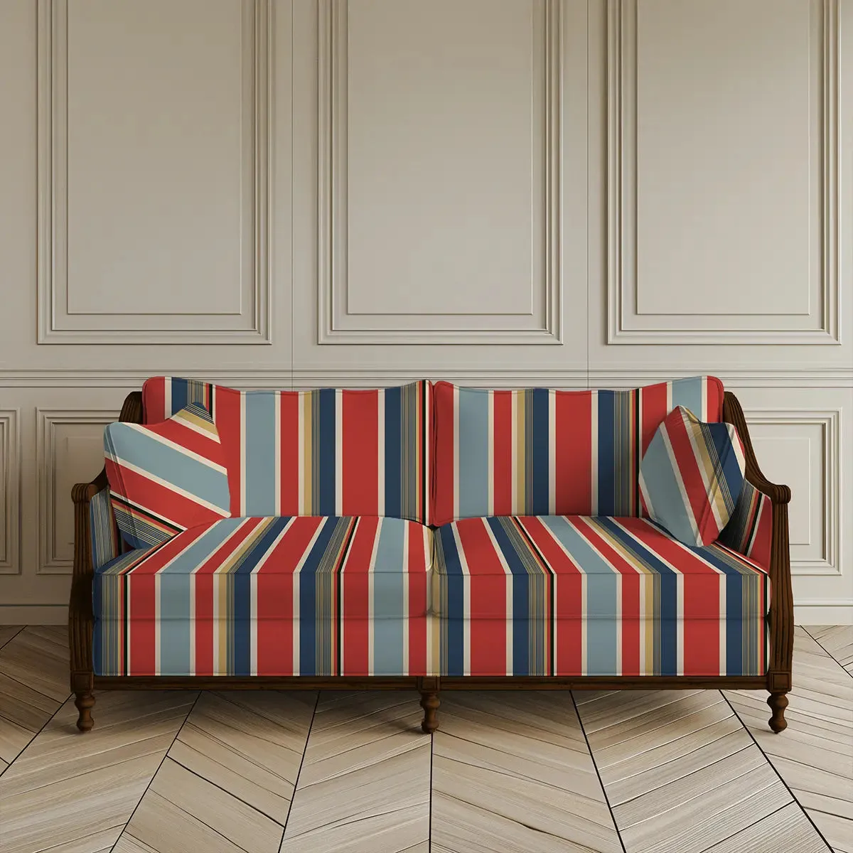 English Style Stripes Sofa and Chairs upholstery Fabric Red and Blue