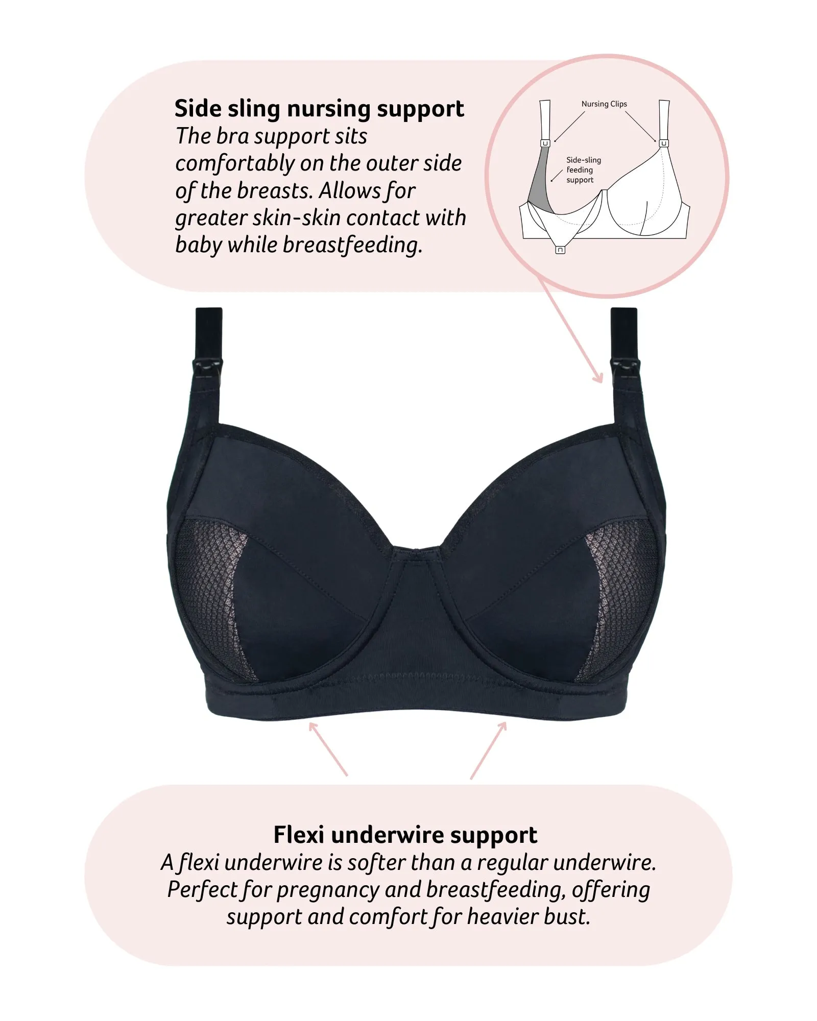 ENLIGHTEN BLACK NURSING BRA - FLEXI UNDERWIRE