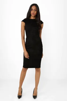 Faux Suede Black Midi Dress