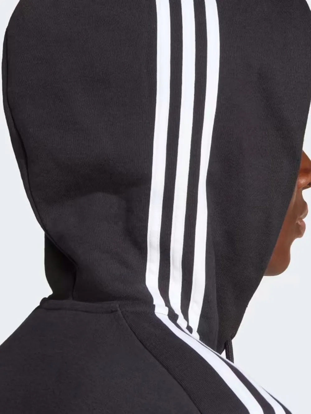 Felpa Adidas con cappuccio 3 Strisce in cotone garzato nero bianco