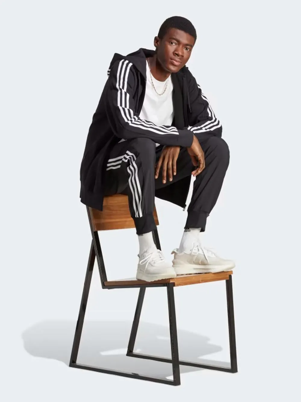 Felpa Adidas con cappuccio 3 Strisce in cotone garzato nero bianco