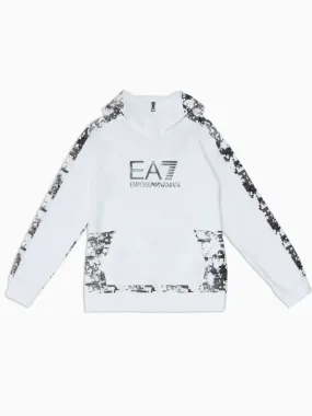Felpa EA7 Jr con 1/2 Zip e cappuccio Visibility bianca 6DBM59-2107