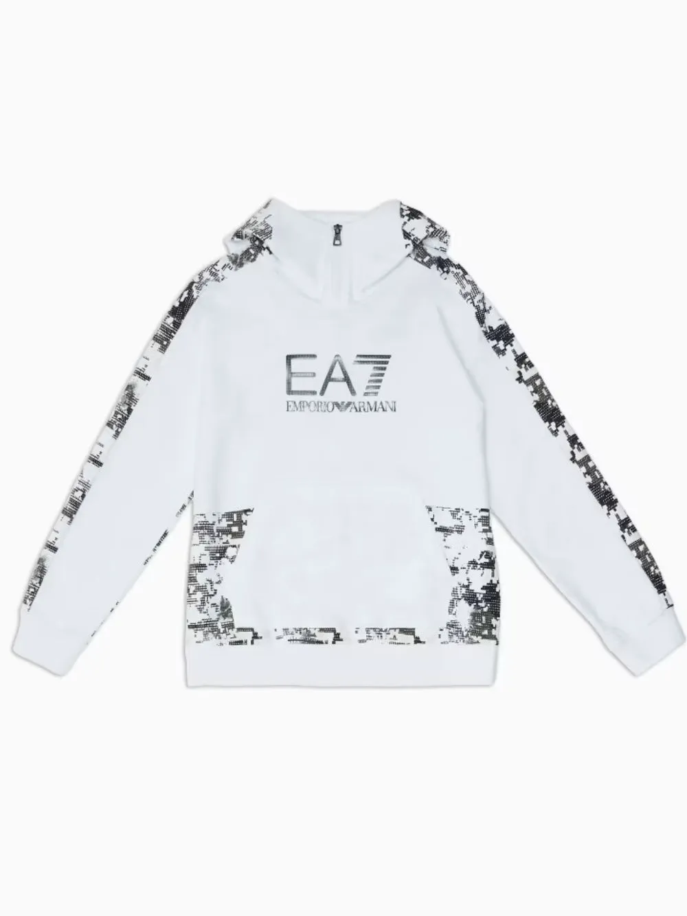 Felpa EA7 Jr con 1/2 Zip e cappuccio Visibility bianca 6DBM59-2107