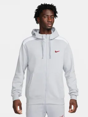 Felpa Nike da Uomo con Full Zip e Cappuccio in Cotone Grigio