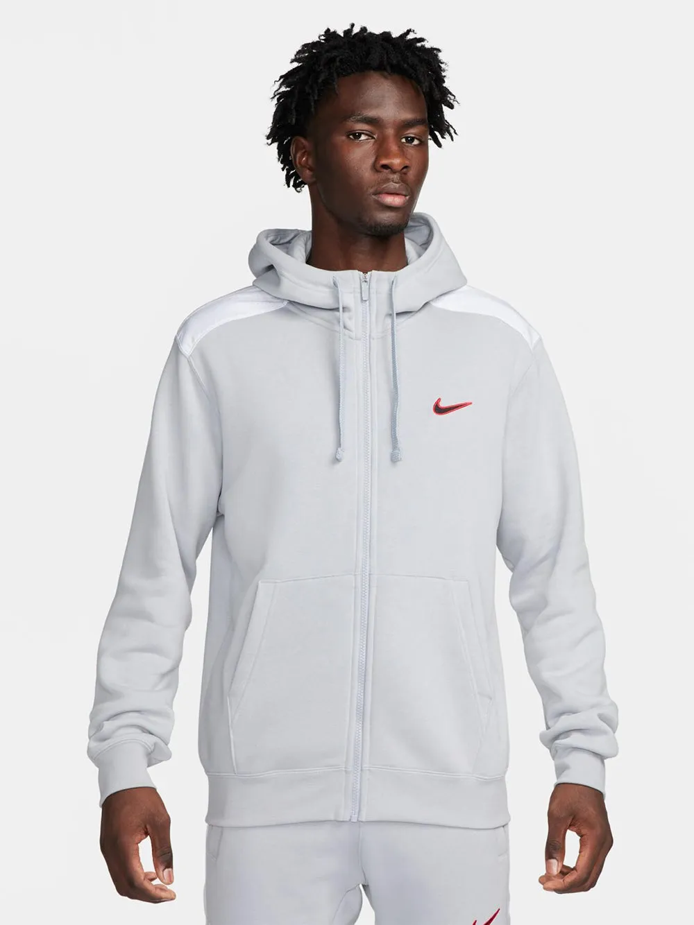 Felpa Nike da Uomo con Full Zip e Cappuccio in Cotone Grigio