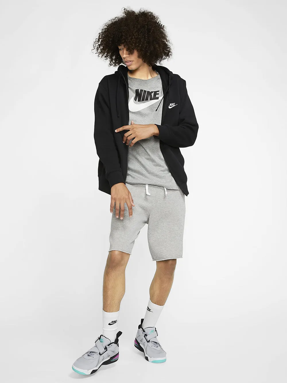 Felpa Nike Nera da uomo full zip con cappuccio Nsw Club Logo Piccolo