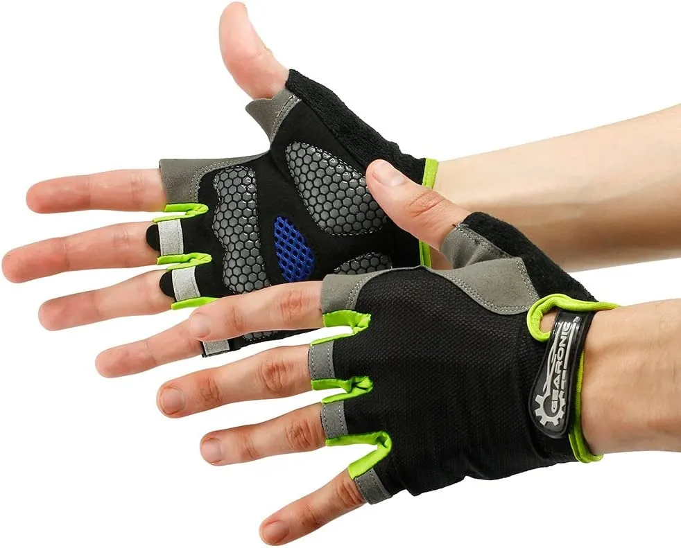 Fingerless cycling gloves for men and women, (green)