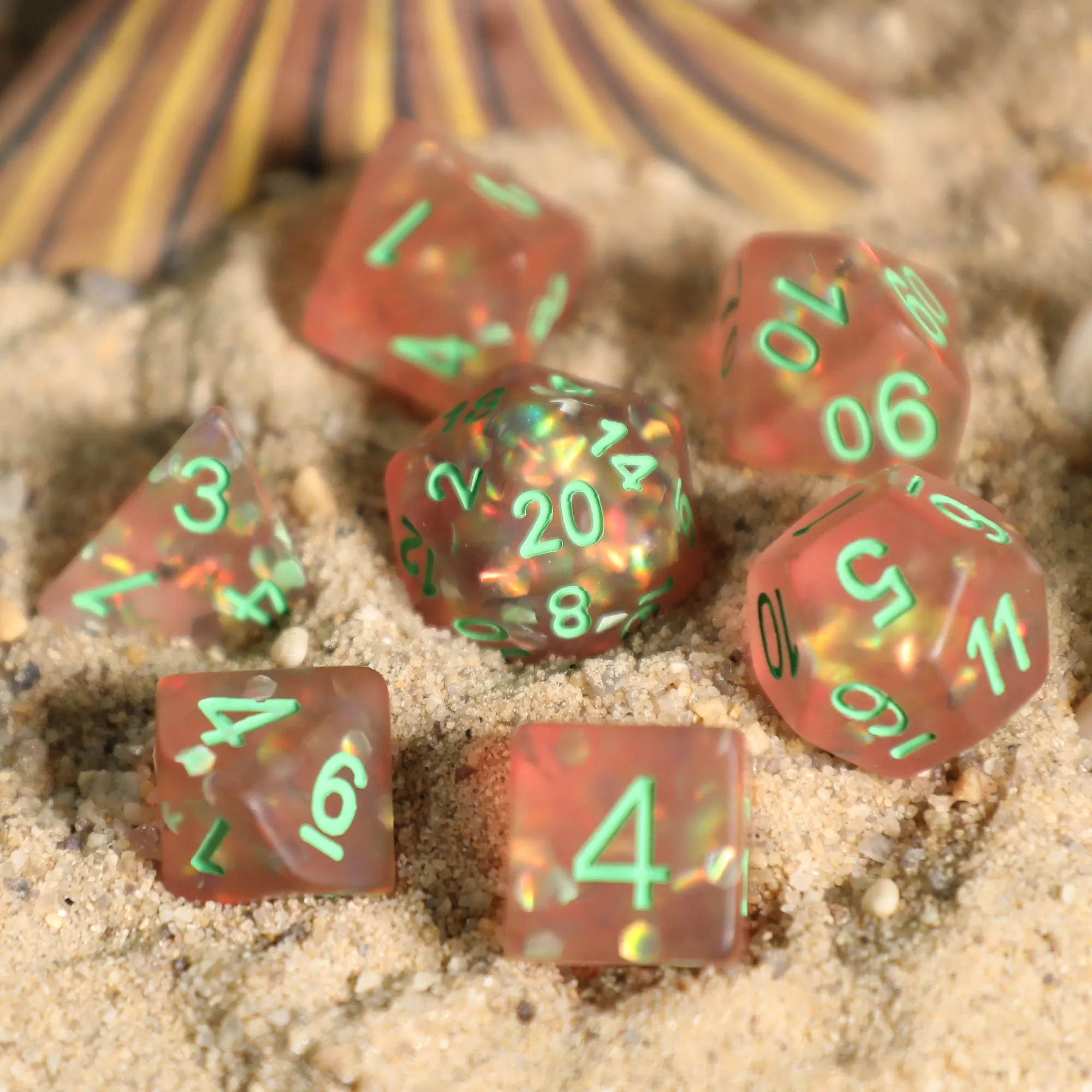 Frosted Mermaid Coral Resin 7pc Dice Set