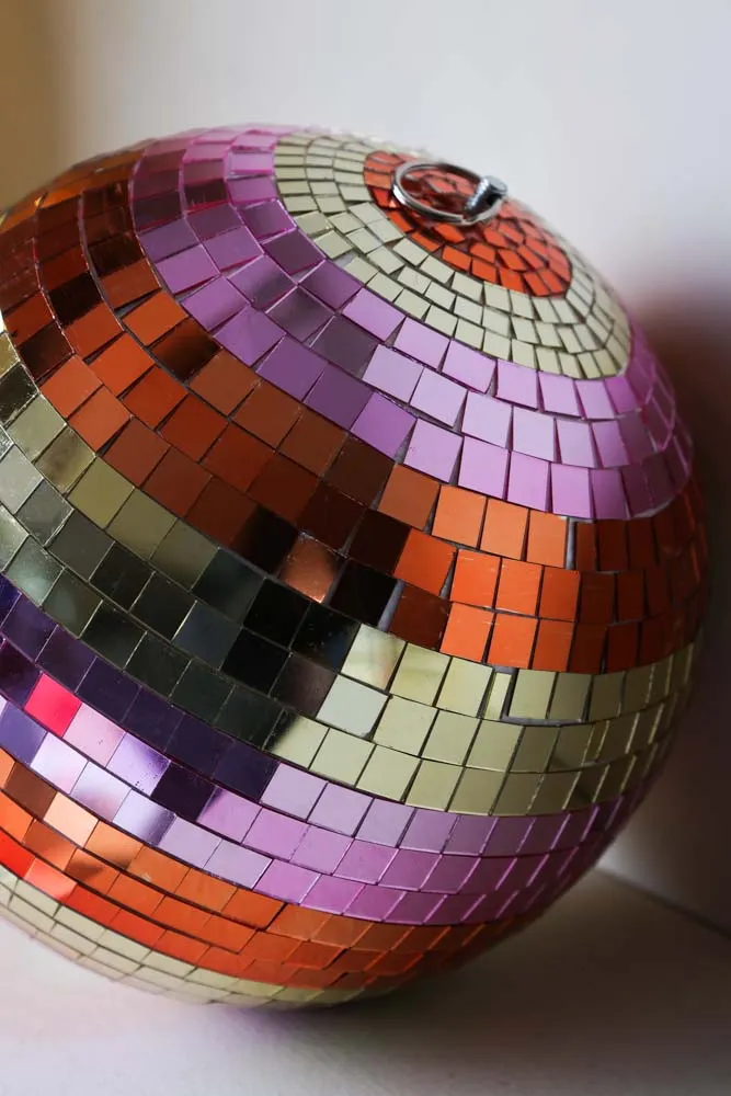 Gold & Pink Stripey Disco Ball