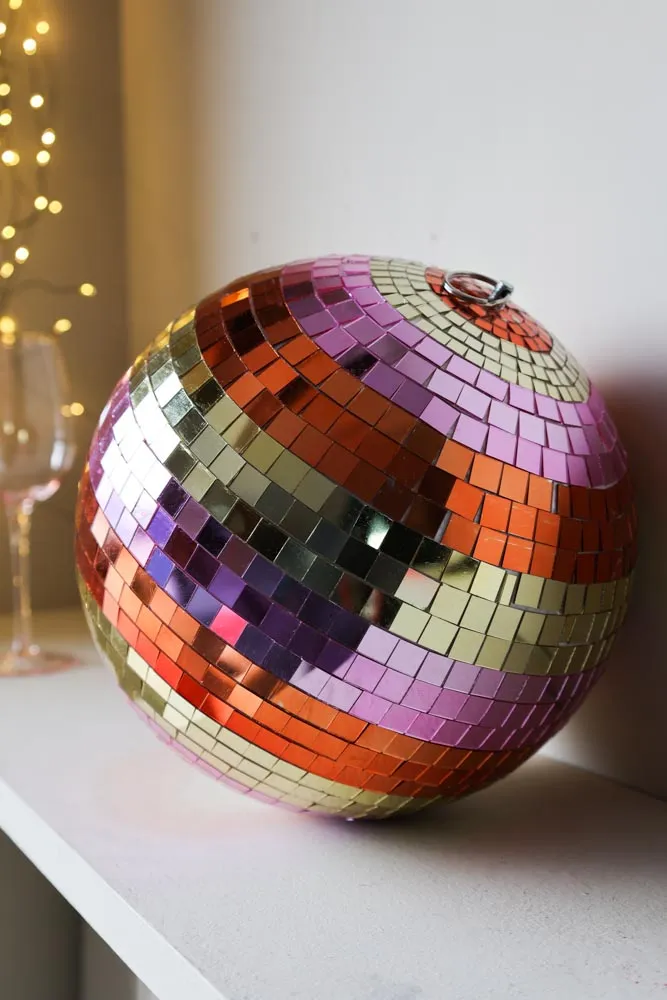 Gold & Pink Stripey Disco Ball