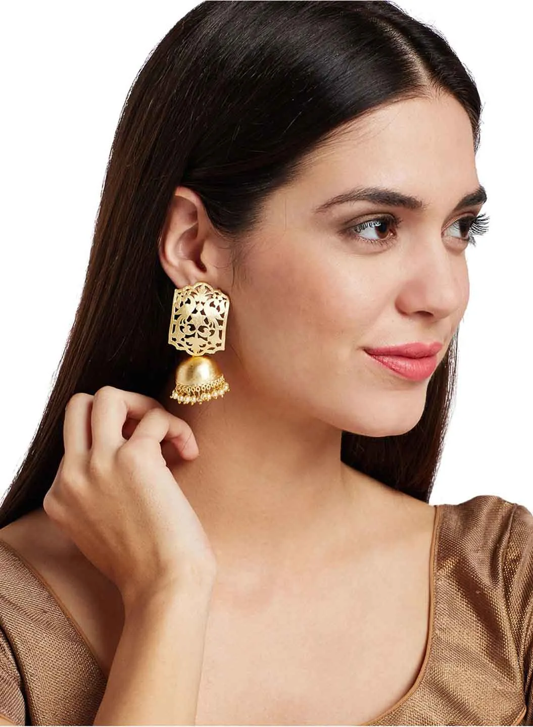 Gold-Plated & White Dome-Shaped Jhumkas