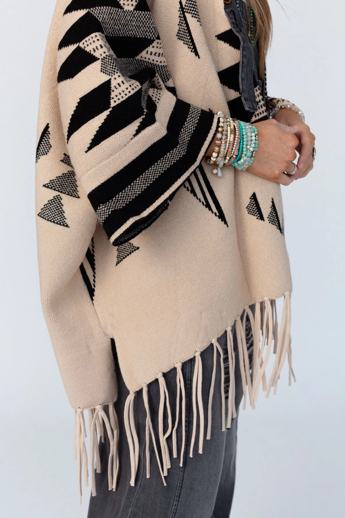 Great Plains Aztec Fringe Ruana - Natural
