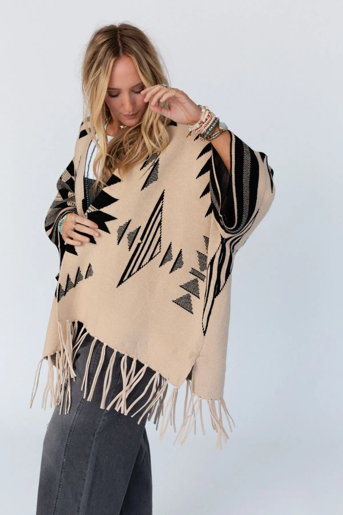 Great Plains Aztec Fringe Ruana - Natural