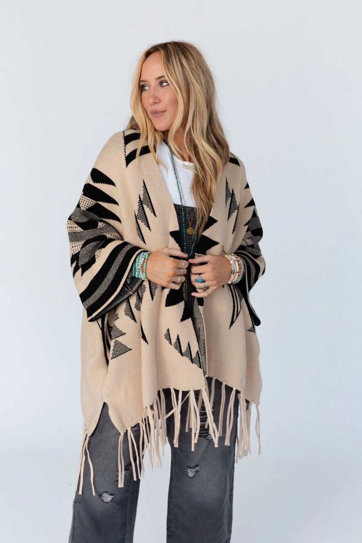 Great Plains Aztec Fringe Ruana - Natural