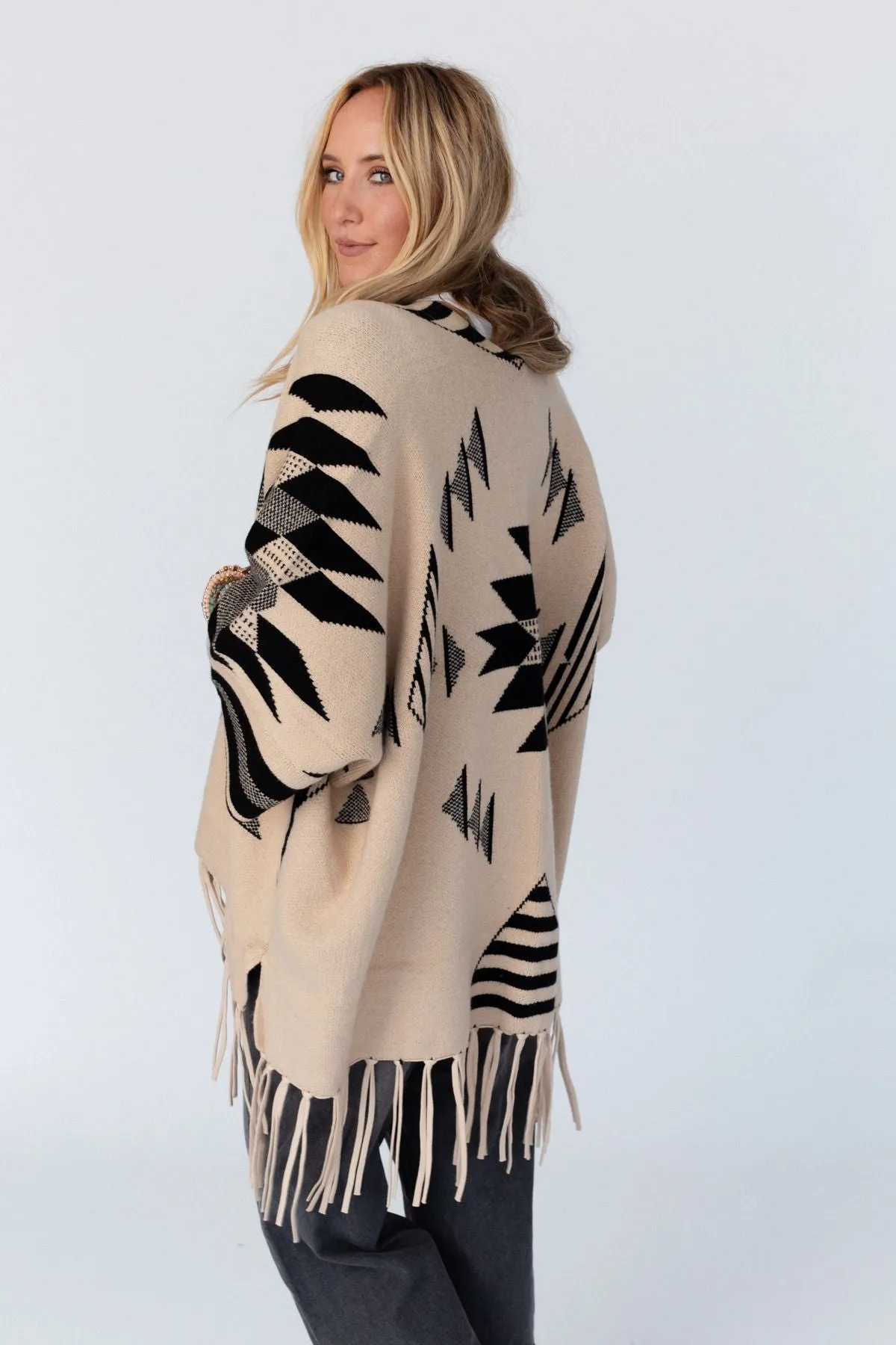 Great Plains Aztec Fringe Ruana - Natural