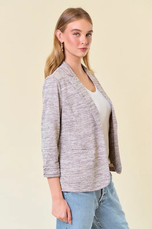 Heathered Knit Shirring Sleeve Blazers - 2 Colors!