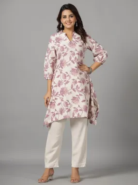 Juniper  Blooms Lavender Floral Printed Cotton Flex Kurta With Beads & Sequins Work