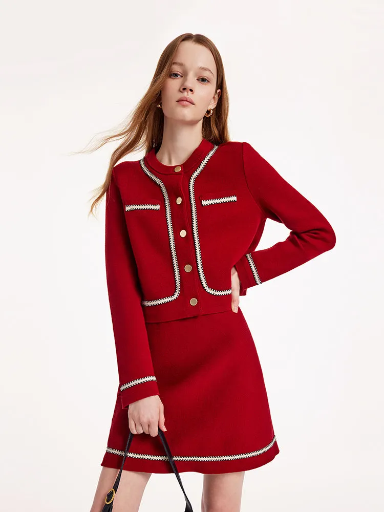 Knitted Crop Jacket And Skirt Two-Piece Suit