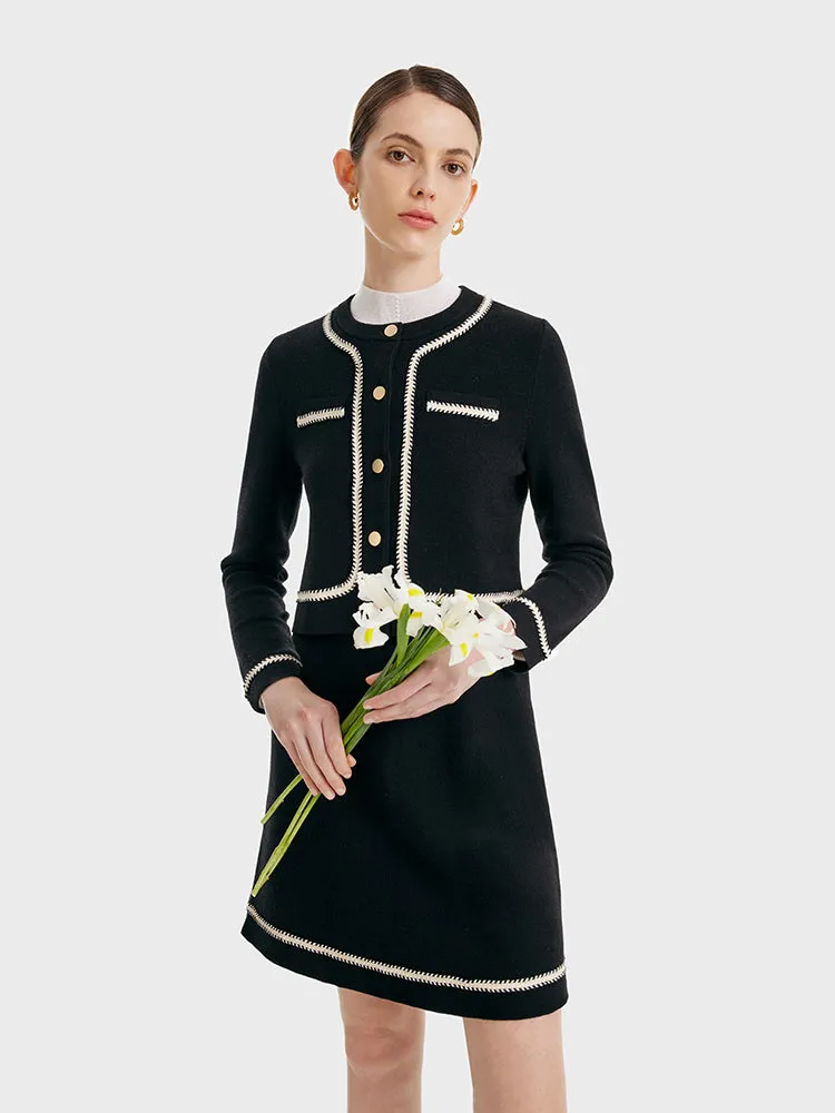 Knitted Crop Jacket And Skirt Two-Piece Suit