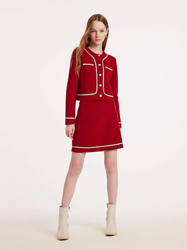 Knitted Crop Jacket And Skirt Two-Piece Suit