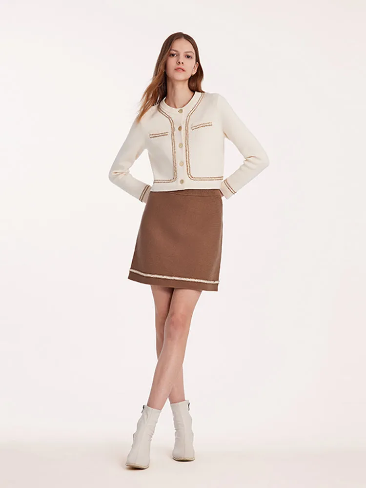 Knitted Crop Jacket And Skirt Two-Piece Suit