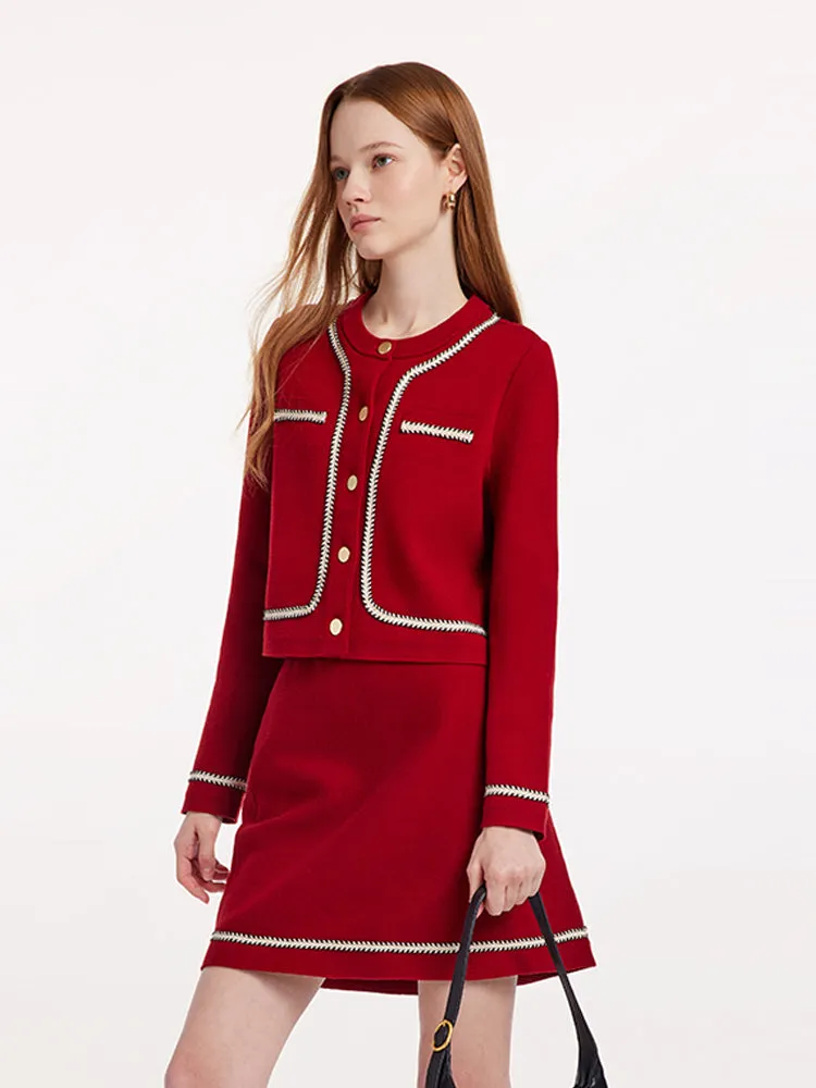 Knitted Crop Jacket And Skirt Two-Piece Suit