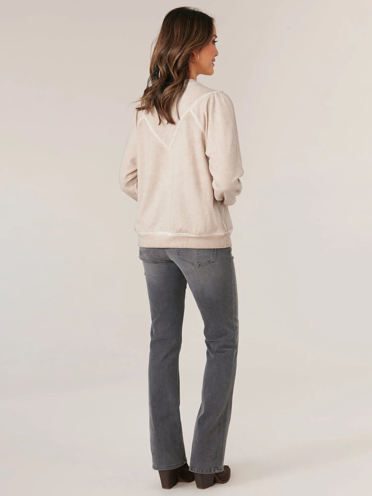 Long Blouson Puff Shoulder Sleeve Crew Neck Lace Applique Sweatshirt