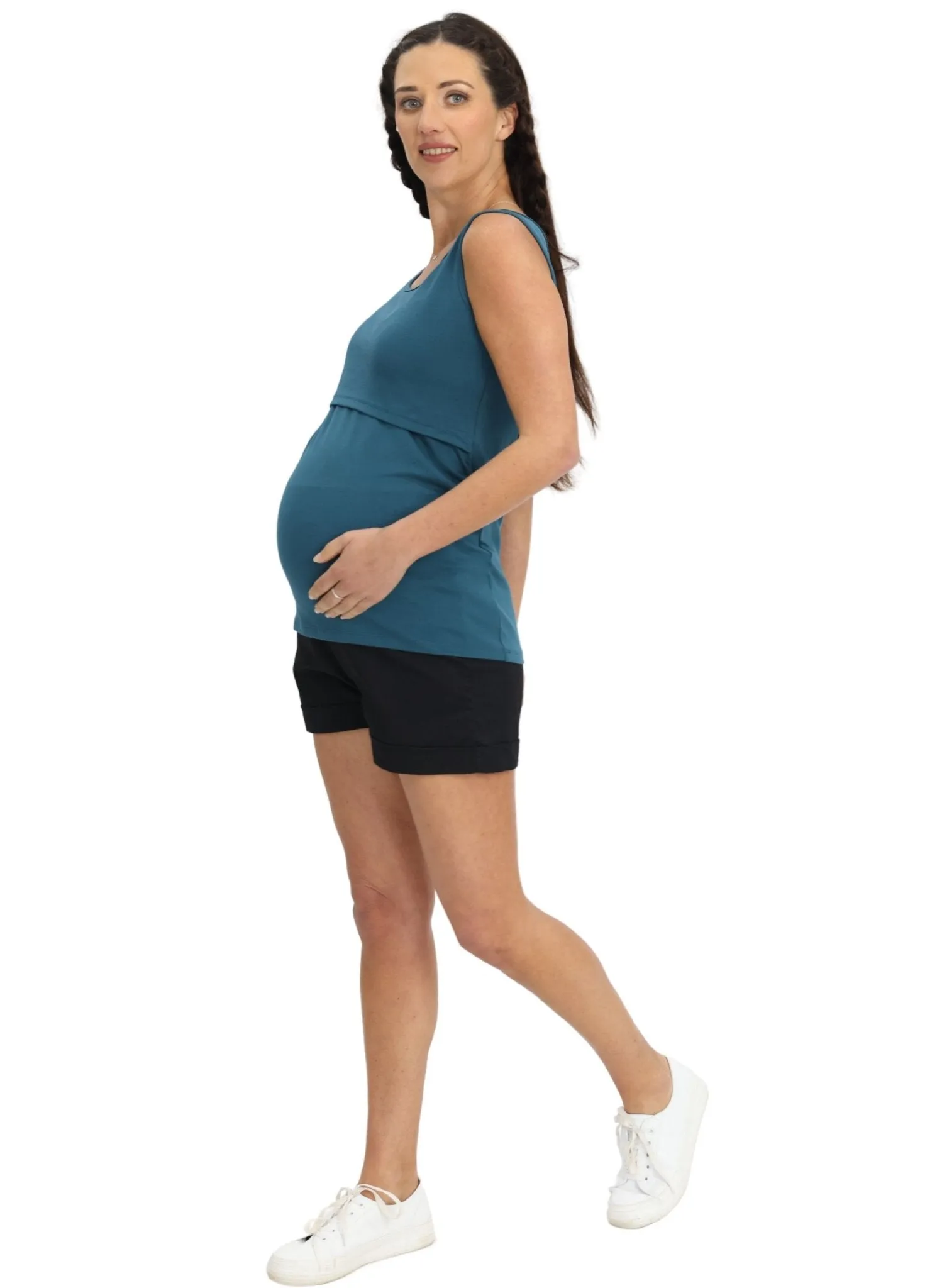 Maternity & Nursing Crossover Singlet  Top - Teal