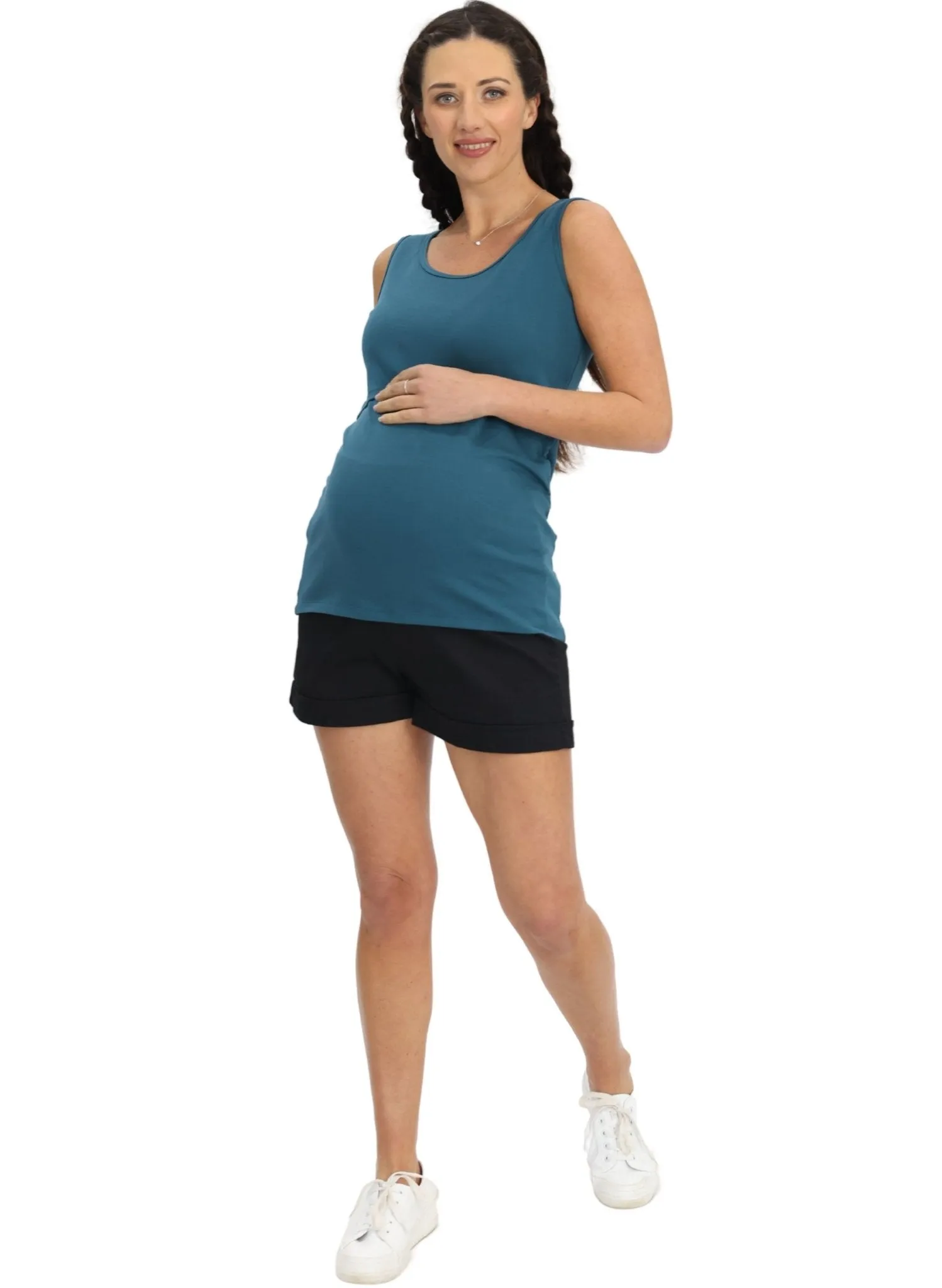 Maternity & Nursing Crossover Singlet  Top - Teal