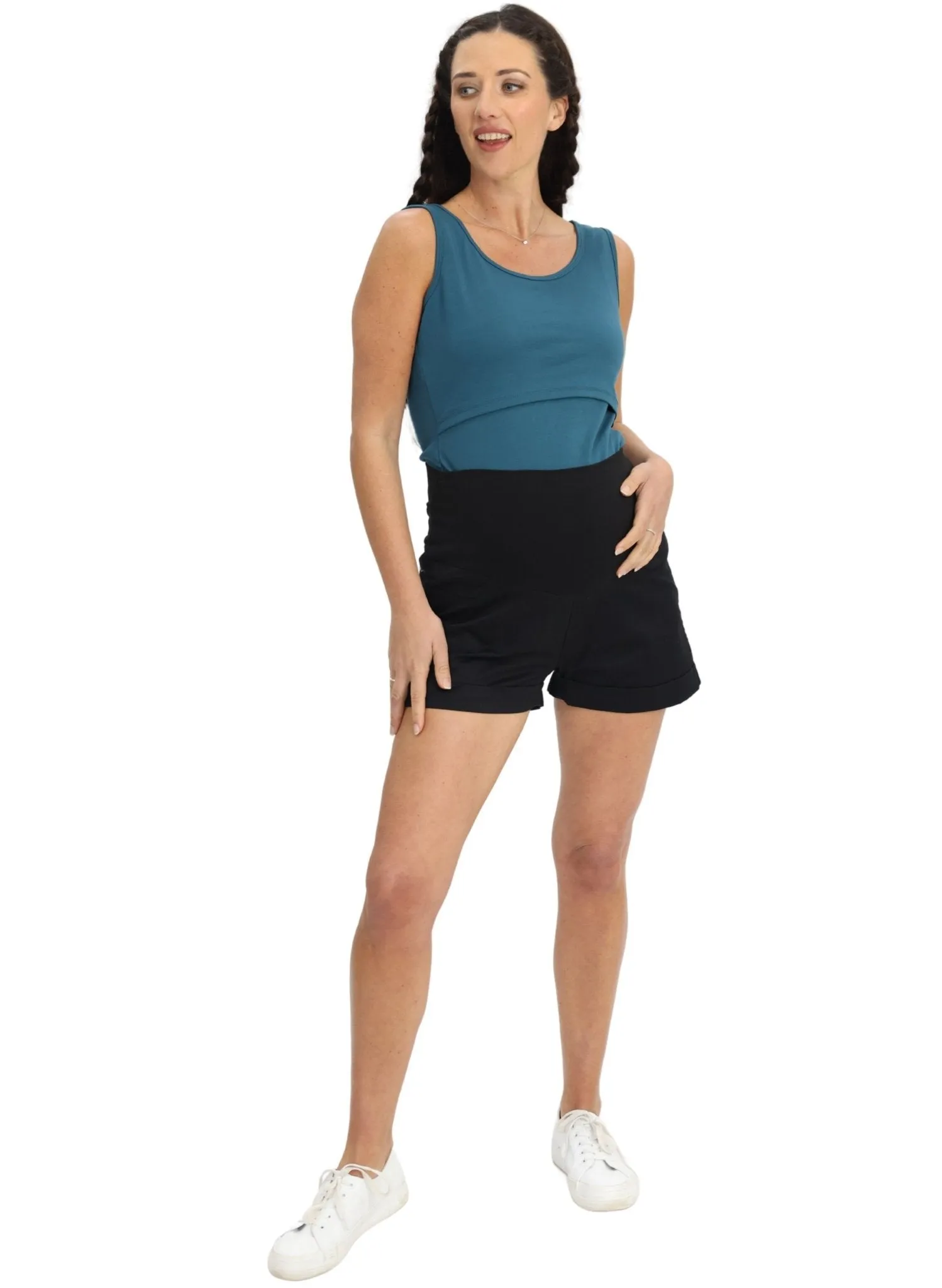 Maternity & Nursing Crossover Singlet  Top - Teal