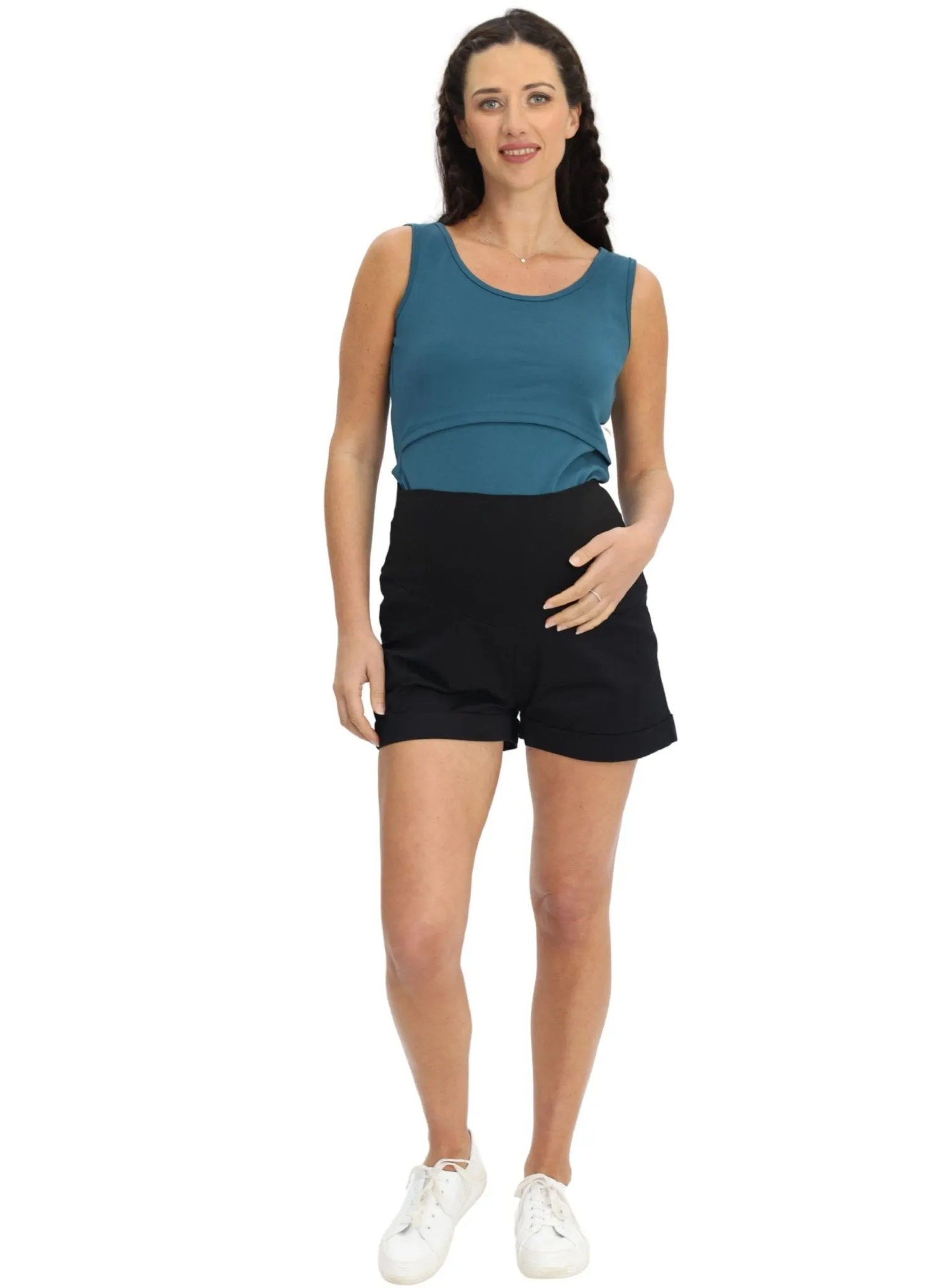 Maternity & Nursing Crossover Singlet  Top - Teal