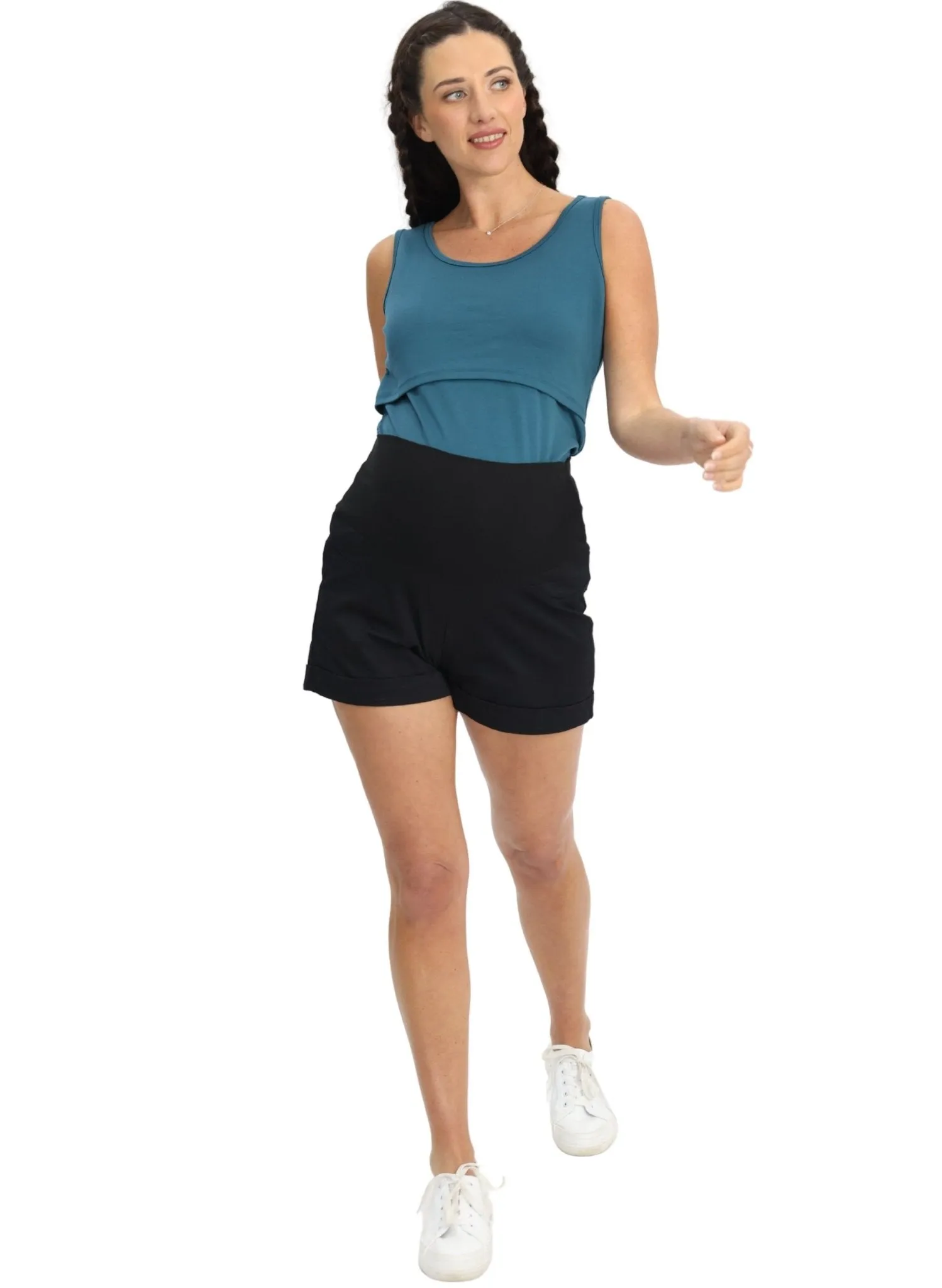 Maternity & Nursing Crossover Singlet  Top - Teal
