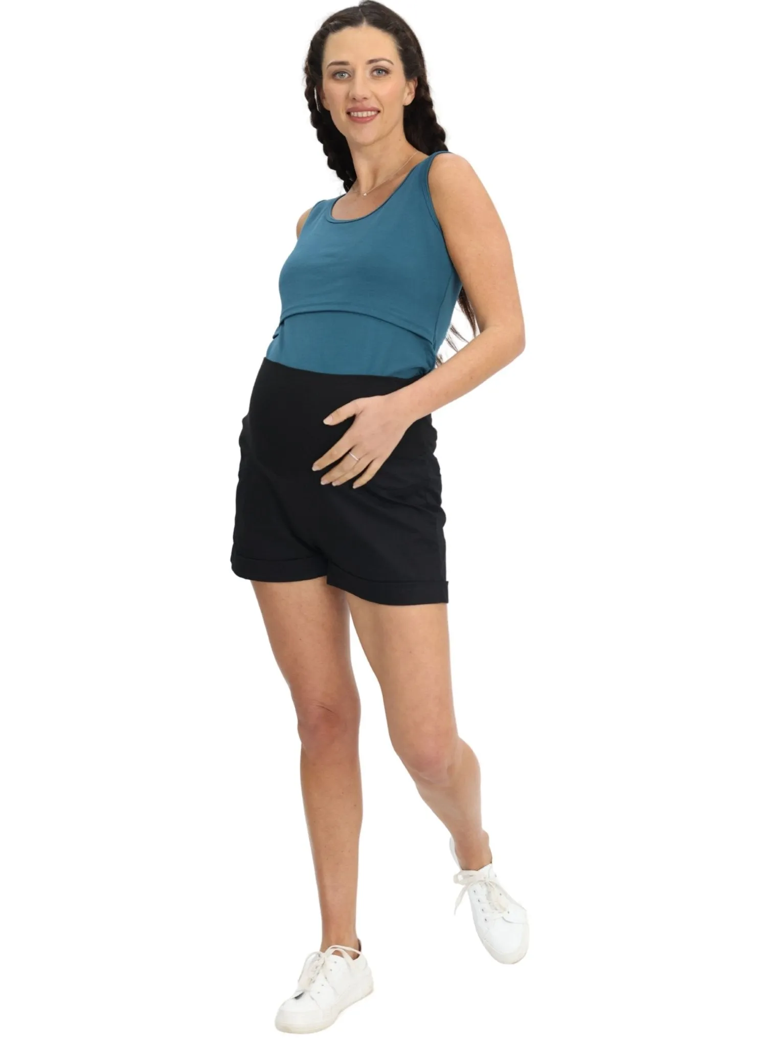 Maternity & Nursing Crossover Singlet  Top - Teal