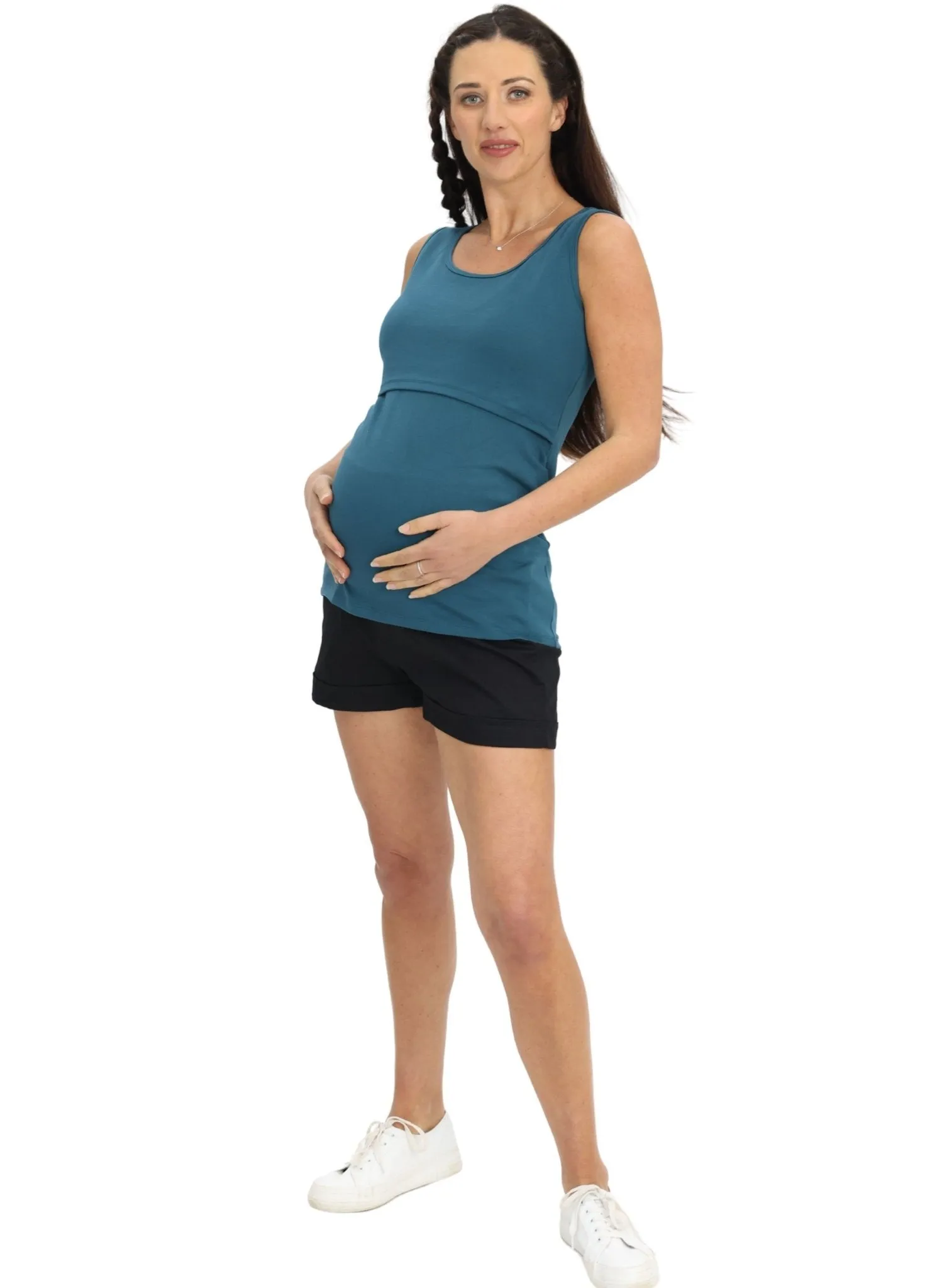 Maternity & Nursing Crossover Singlet  Top - Teal