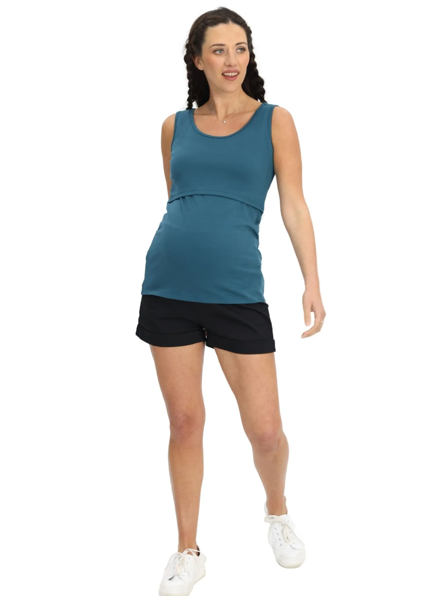 Maternity & Nursing Crossover Singlet  Top - Teal