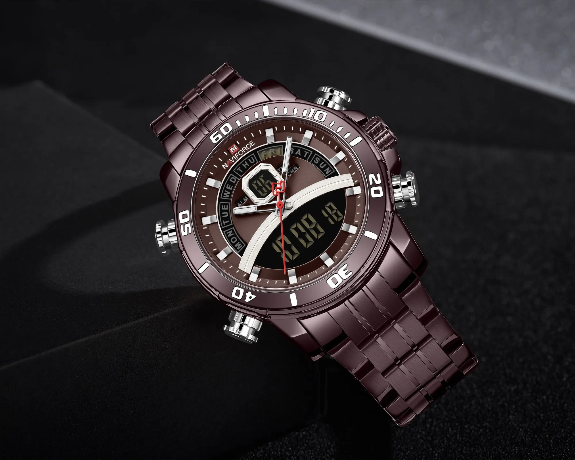 NAVIFORCE Men Luxury Business Sports Digital Quartz Stainless Steel Waterproof Multifunction Watch NF9181S