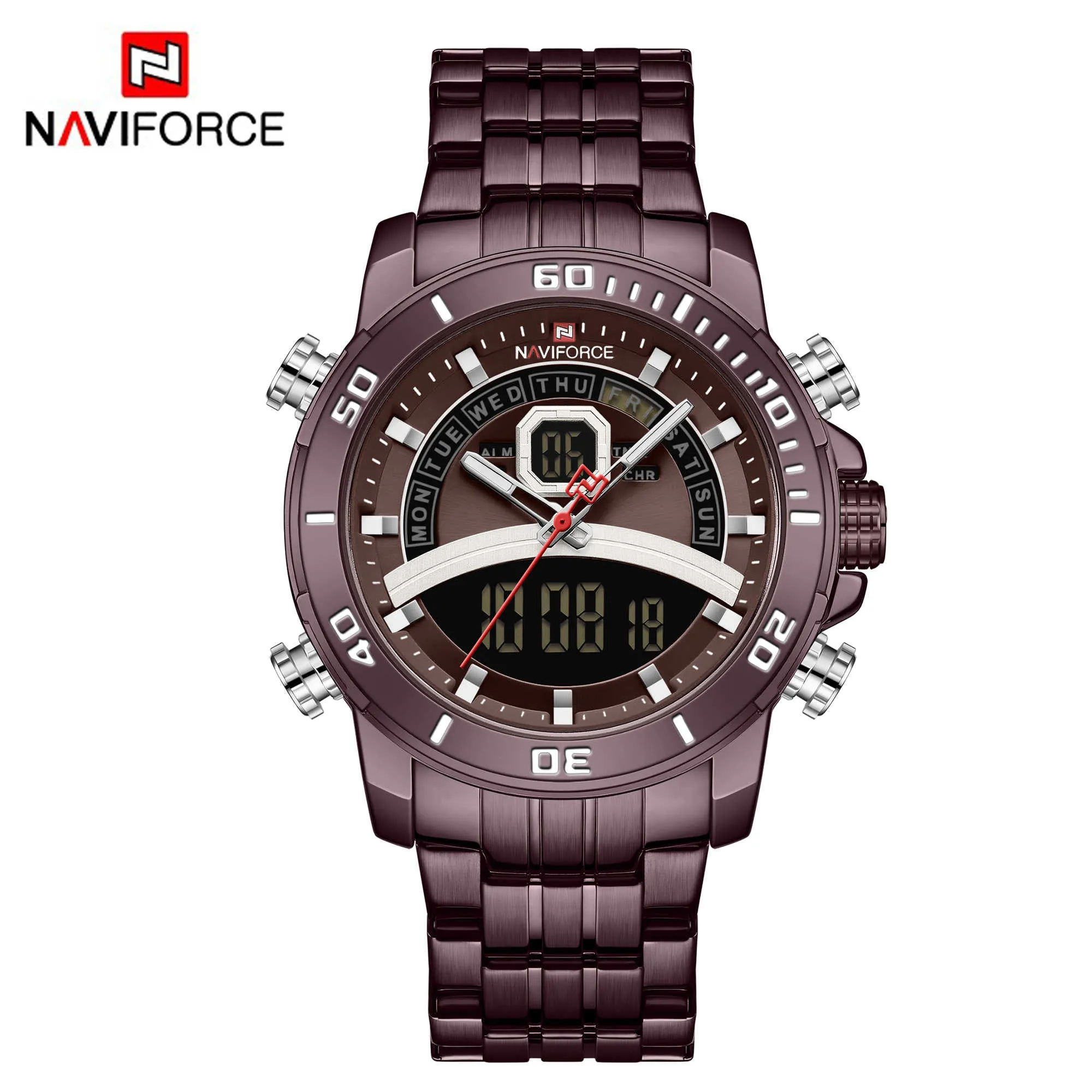 NAVIFORCE Men Luxury Business Sports Digital Quartz Stainless Steel Waterproof Multifunction Watch NF9181S