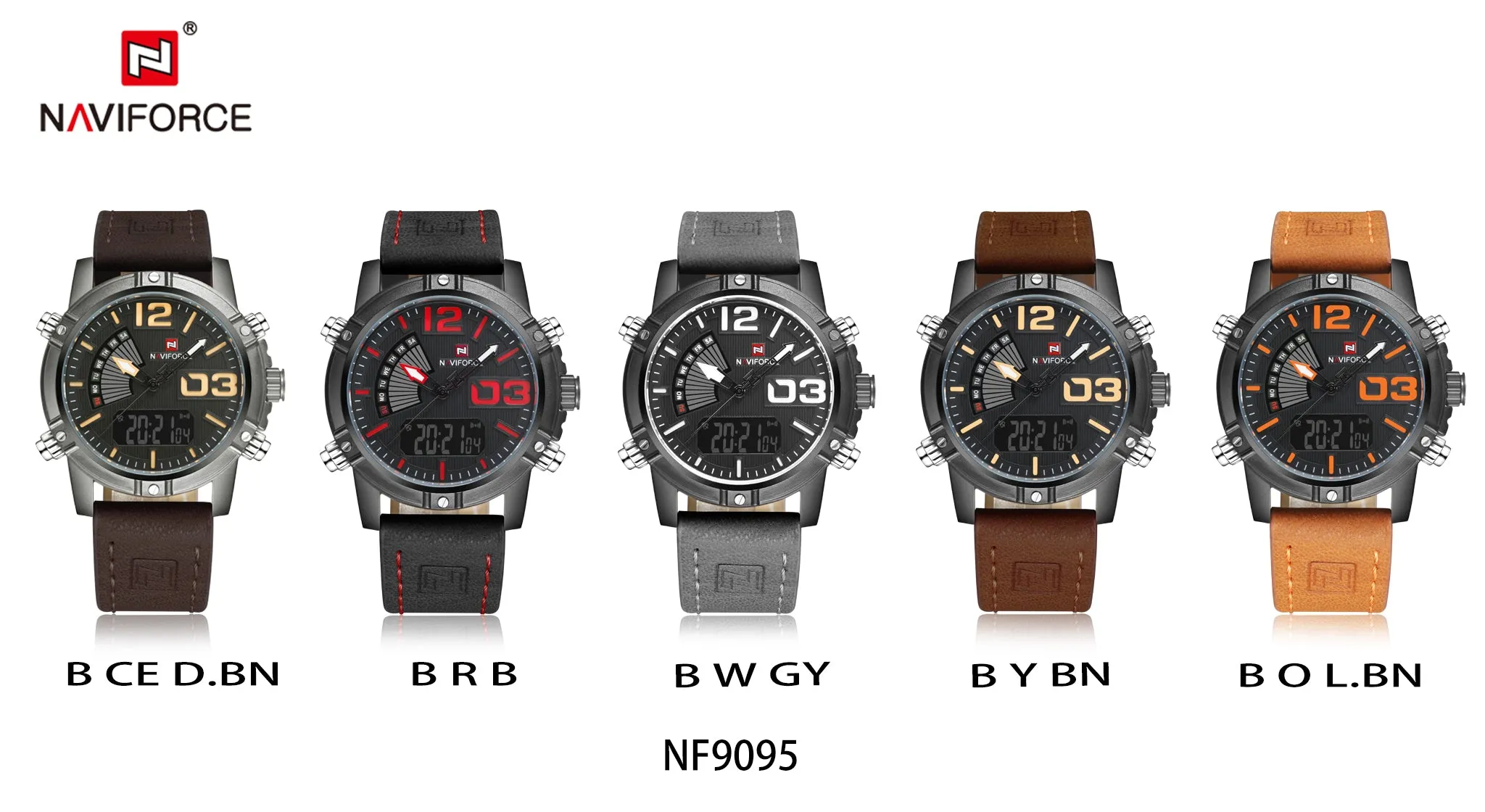 NAVIFORCE Mens Luxury Digital Quartz Watches Sport Military Wristwatch Casual Watch NF9095