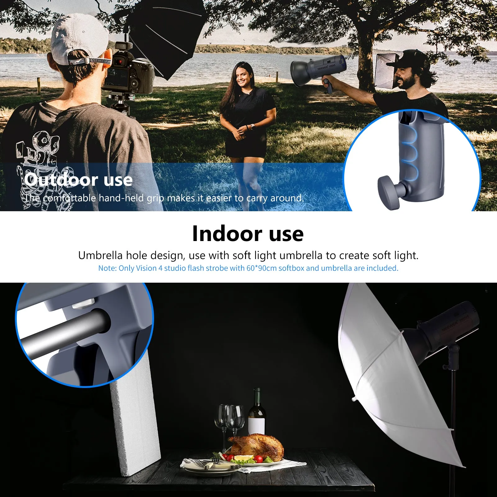 NEEWER 2 Pack Vision4 GN60 300W Outdoor Studio Flash Kit