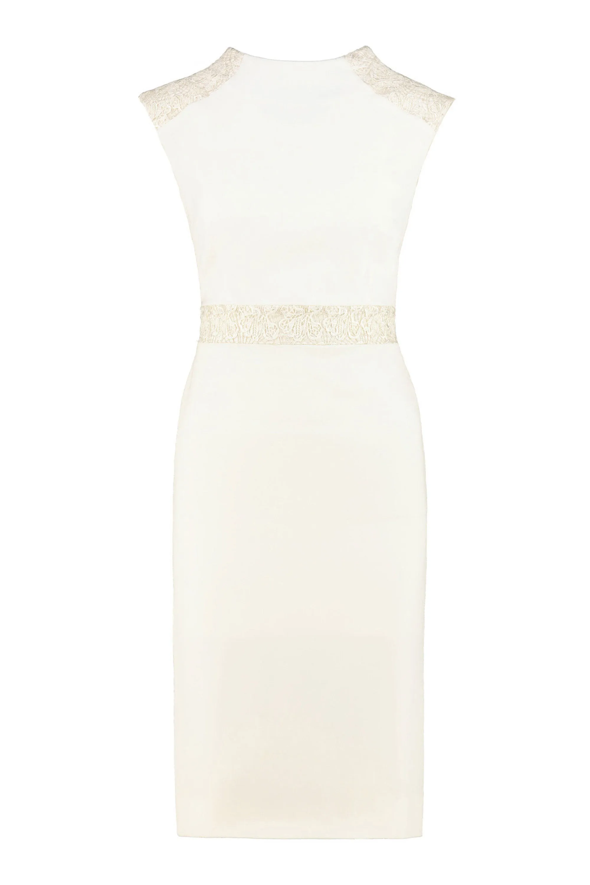 OBREGONIA IVORY PENCIL DRESS WITH LACE DETAILS