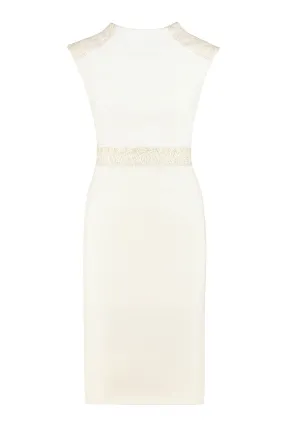 OBREGONIA IVORY PENCIL DRESS WITH LACE DETAILS