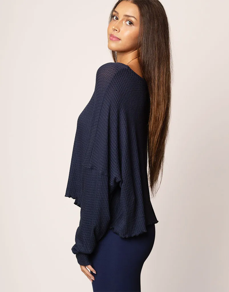 Oversized Waffle Top Navy