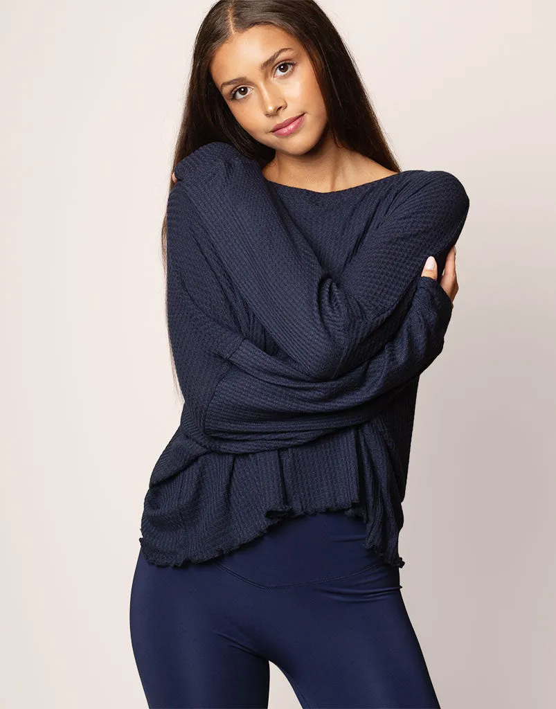 Oversized Waffle Top Navy